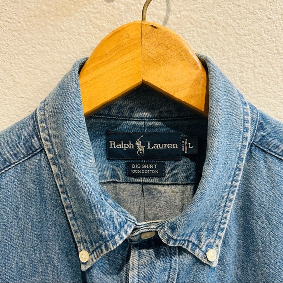 Ralph Lauren 90s vintage stone washed blue long sleeve vet button down Big Shirt - Picture 9 of 12